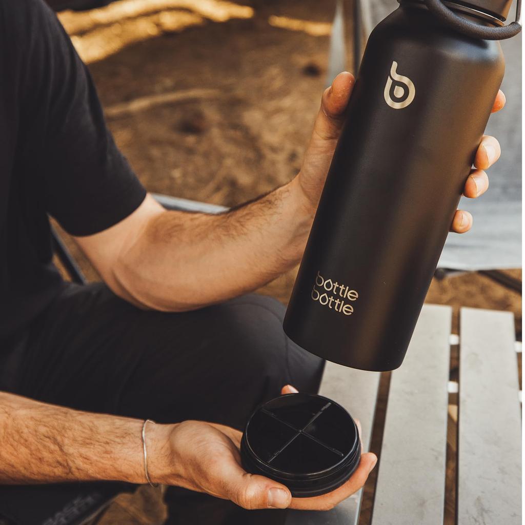 БУТЫЛКА БУТЫЛКА для воды 1 большая нержавеющая течь для термоса спортивная черная бутылка, литр, емкость, сталь, прочность, 2-сторонняя крышка, для девочек, для мальчиков, для взрослых, соломинка,