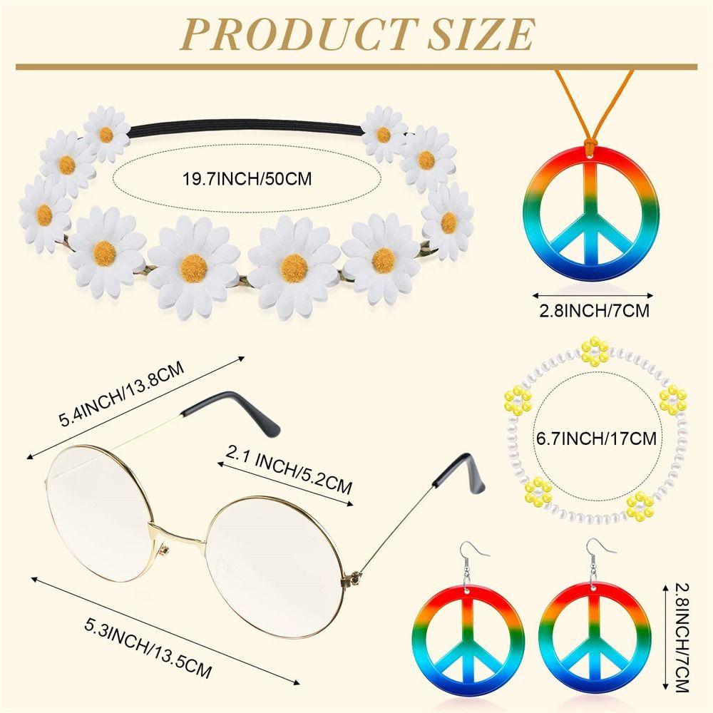 Boho Peace Sign Women's Hippie Costume Set 60's 70s Style Necklace Earrings  for Groovy Party Girls