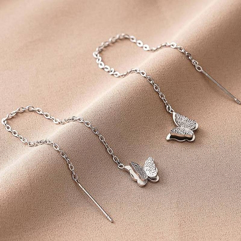 Huitan Aesthetic Women Stainless Steel Drop Earrings Chain Butterfly Fresh Wedding Engagement Accessories Trendy Lady JewelryGood product