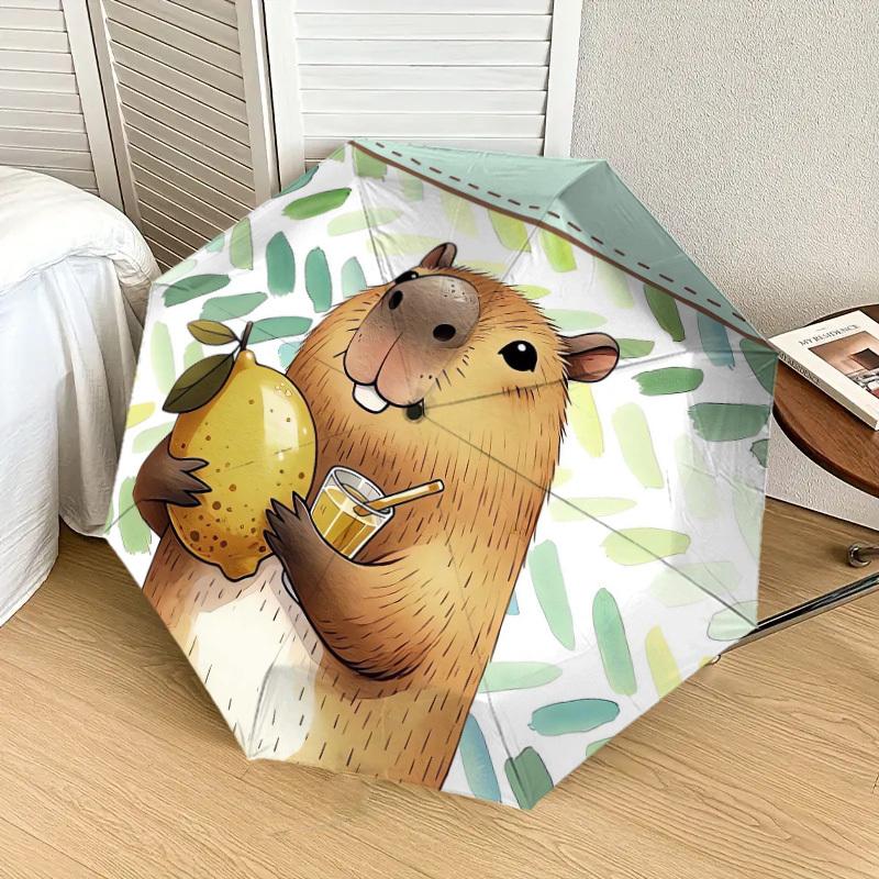 1pc Capybara with Fruit and Drink Umbrella with Plastic Handle,Suitable for All Seasons Home Travel Outdoor UmbrellaDD177