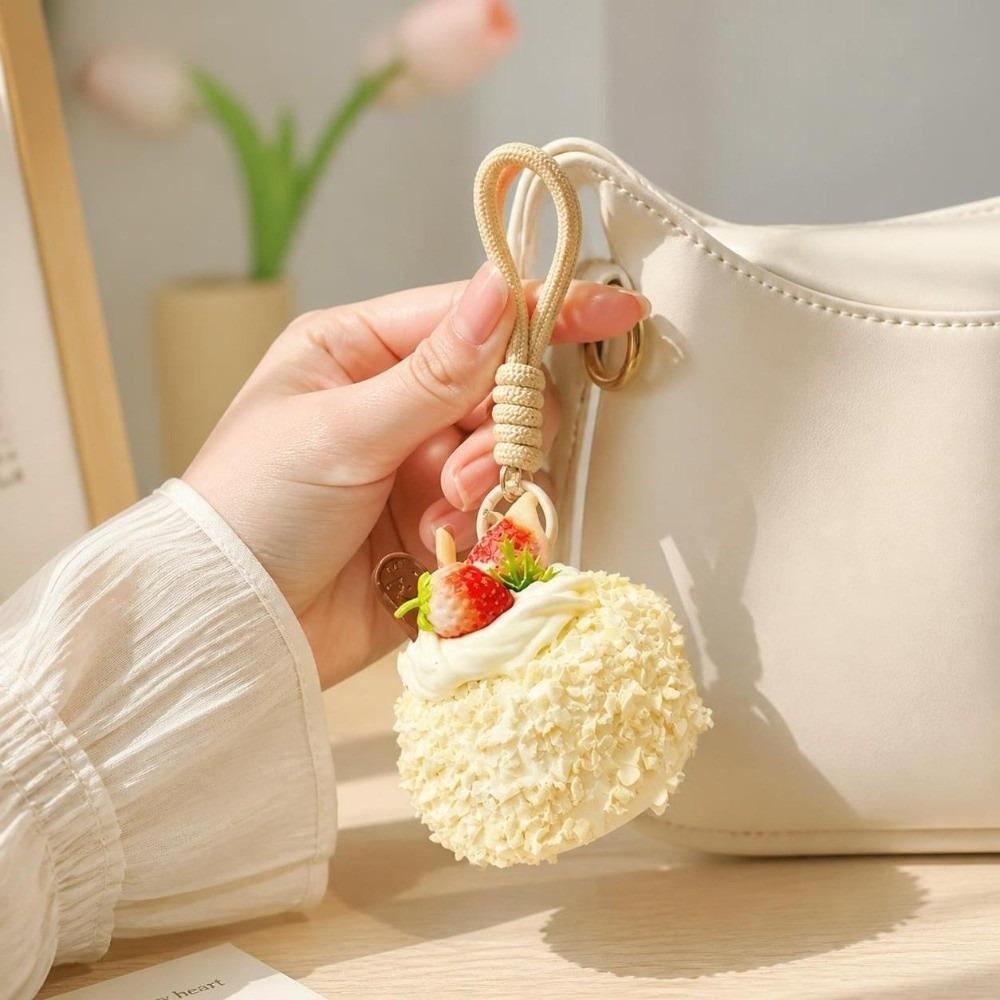 Strawberry Mousse Cake Pendant Realistic Cream Cake Hanging Cute Simulation Cake Keychain Gift