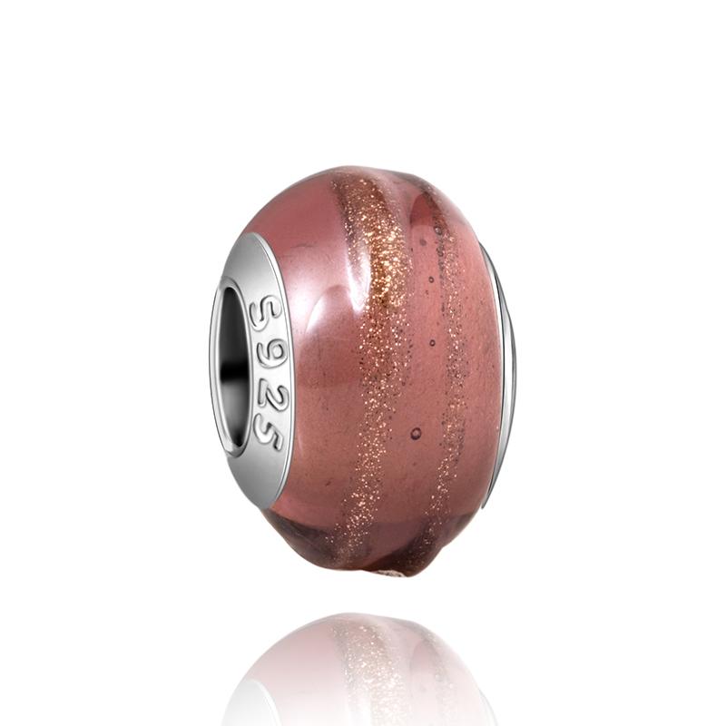 Муранское стекло Серия стерлинговое серебро 925 пробы Медный павлин синий и лепесток цветка Вращается Шарм Подходит для браслета Женские изящные циркониевые аксессуары