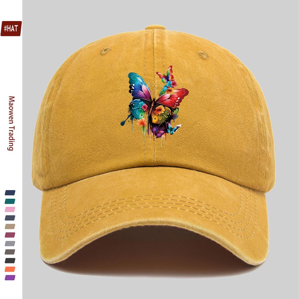 pc Vibrant Watercolor Butterfly Pattern Print Baseball Cap Comfortable Fashion Decorative Hat Trendy Lightweight Accessory A