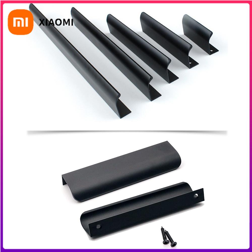 Xiaomi 4Pcs Hidden Furniture Drawer Handles Kitchen Cabinet Door Black Handles Aluminum Alloy Modern Finger Edge Wardrobe Pulls