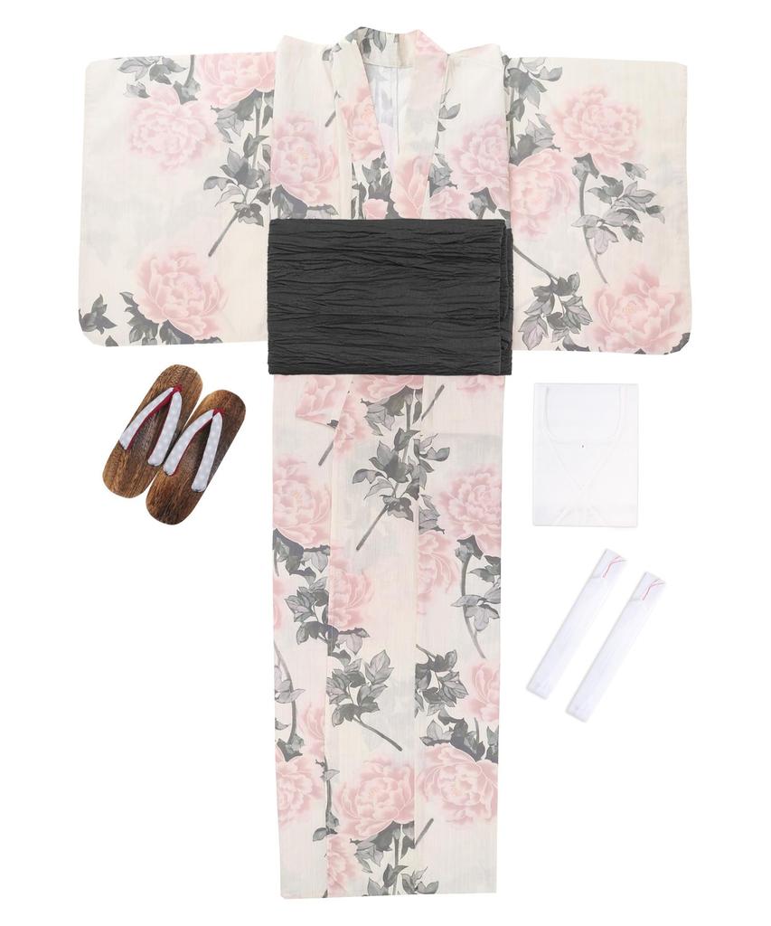 Юката разный комплект heiko F один размер подходит [KYOETSU] комплект, переплетение, неотбеленный, 6 предметов (юката, оби, нижнее белье, гэта, пояс) Женский (5.Антиквариат