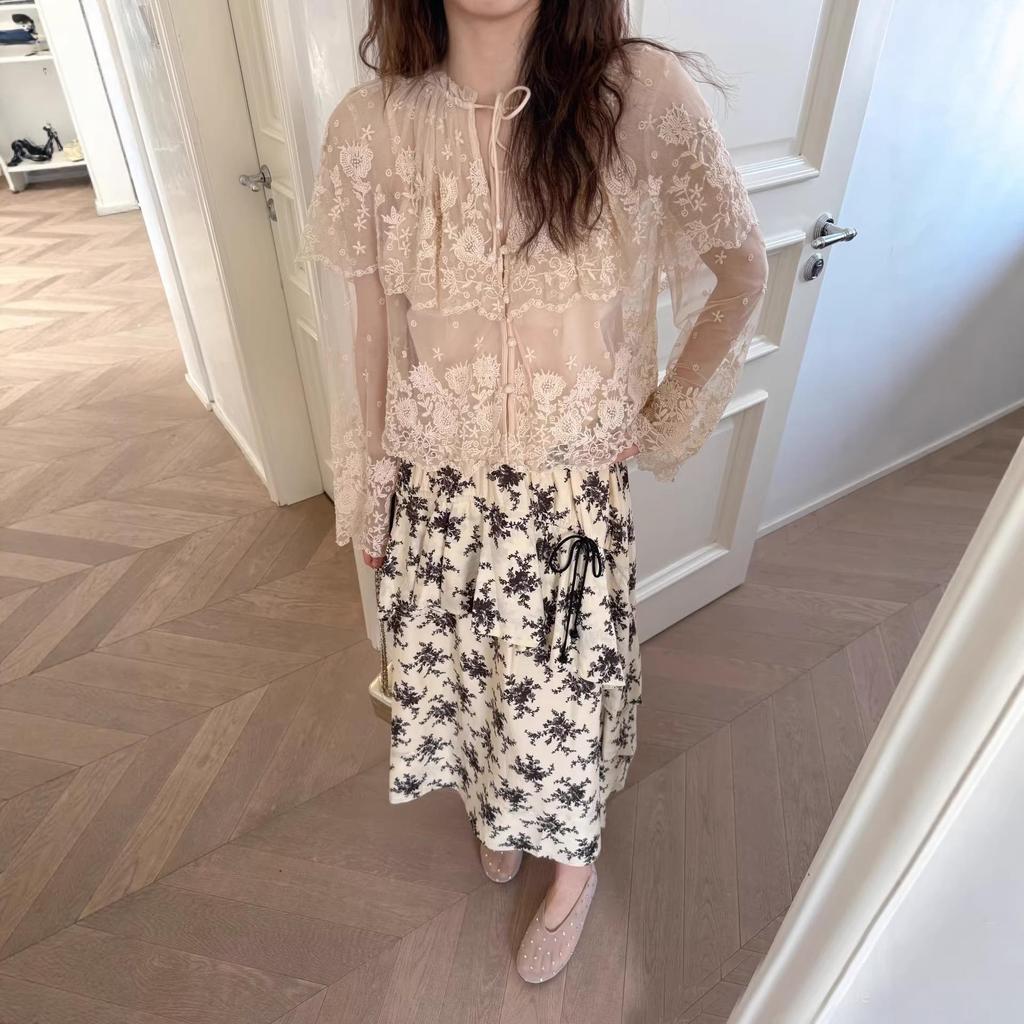 SE Дизайнерская кружевная рубашка Весна 26: Двухслойный, прозрачный, с цветочной вышивкой, кардиган-накидка