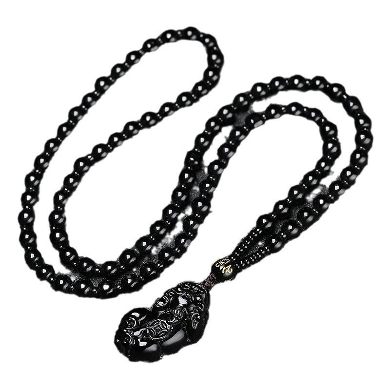 Natural Black Obsidian Pixiu Pendant Men's Necklace Women's Crystal Pendant Buddhist Bead Jewelry