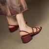Fashion New Summer Sandals Genuine Leather Women Shoes Square Toe Sandals for Women Fashion Chunky Heel Slippers Shoes Mid Heel Red