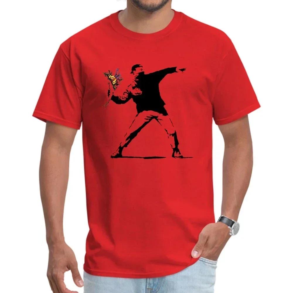 Swag Banksy Flower Thrower Футболки 100% хлопок Ткань Мужская футболка Мужские футболки Новинка Уличное искусство Дизайнерские футболки Rebel Большие размеры
