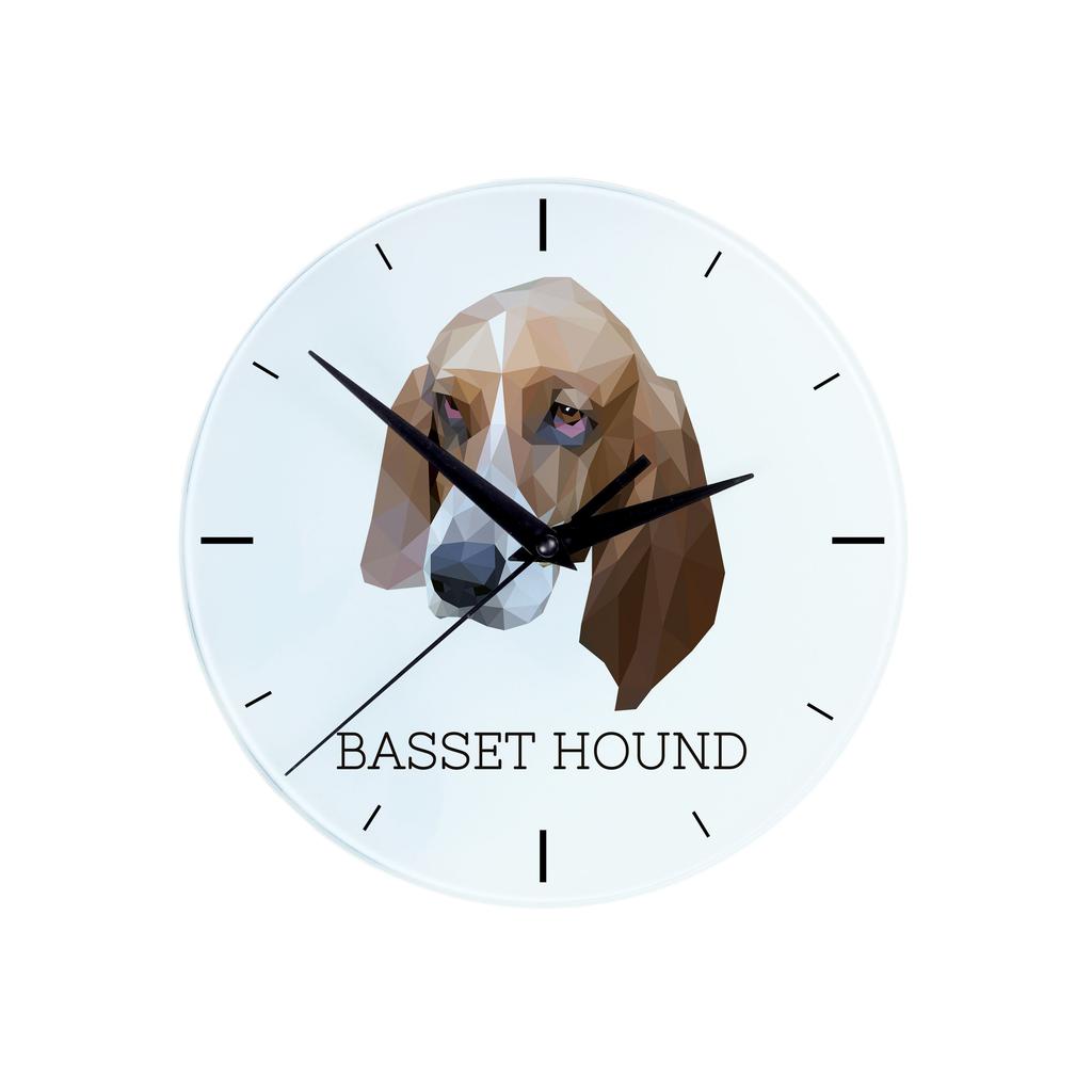 Basset Hound -Geometryczny Zegar Ścienny Ze Zdjęciem I Napisem Marki Art-Dog