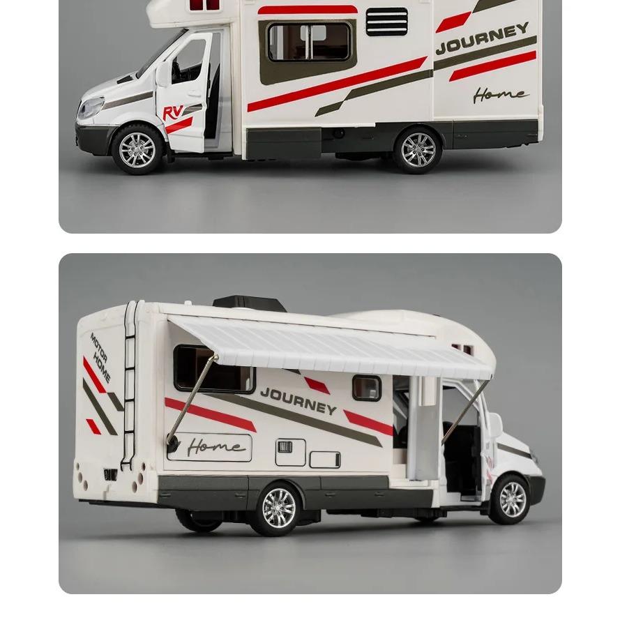 1/32 Luxury RV Recreational Diecast Vehicles Car Model Camper Van Motorhome Touring Car Model Sound and Light Childrens Toy Gift