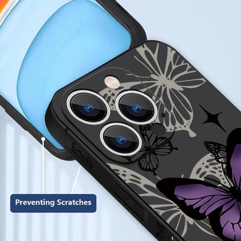 Wrist Strap Lanyard TPU Phone Case For iPhone 17 16 15 Pro Max 13 14 Pro Max 17e 16e 11 Purple Butterfly Soft Silicone Cover