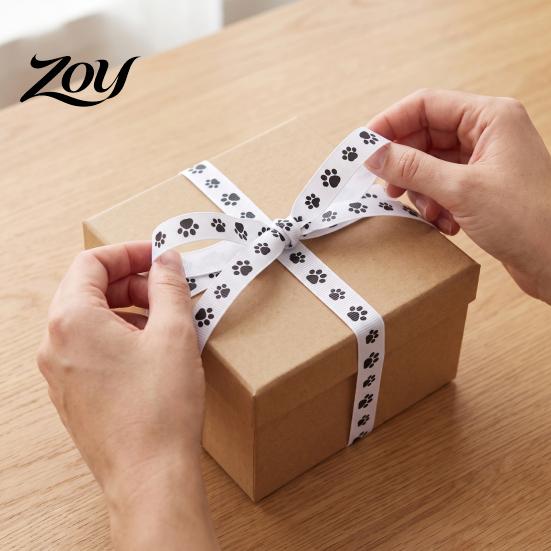DIY Gift Wrapping Supplies 0.4" x 9.8 Yards Paw Print Ribbed Ribbon, Decorative Fabric Ribbon for Durable Jewelry Making Pet Themed and Craft