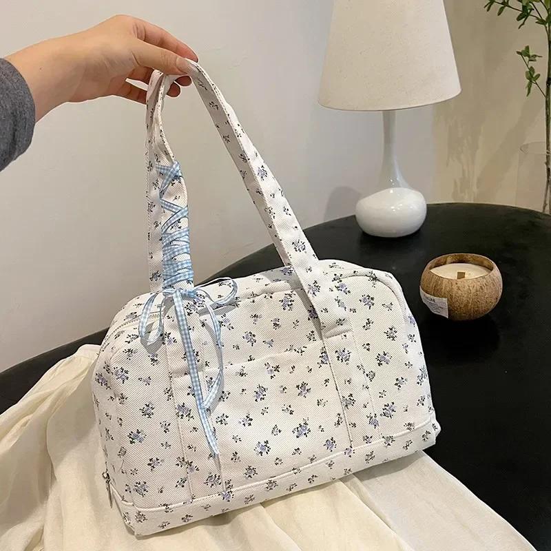 Youth Canvas Zipper Satchels  Soft Crossbody Bag  High-quality Floral Versatile Shoulder Bag for Women