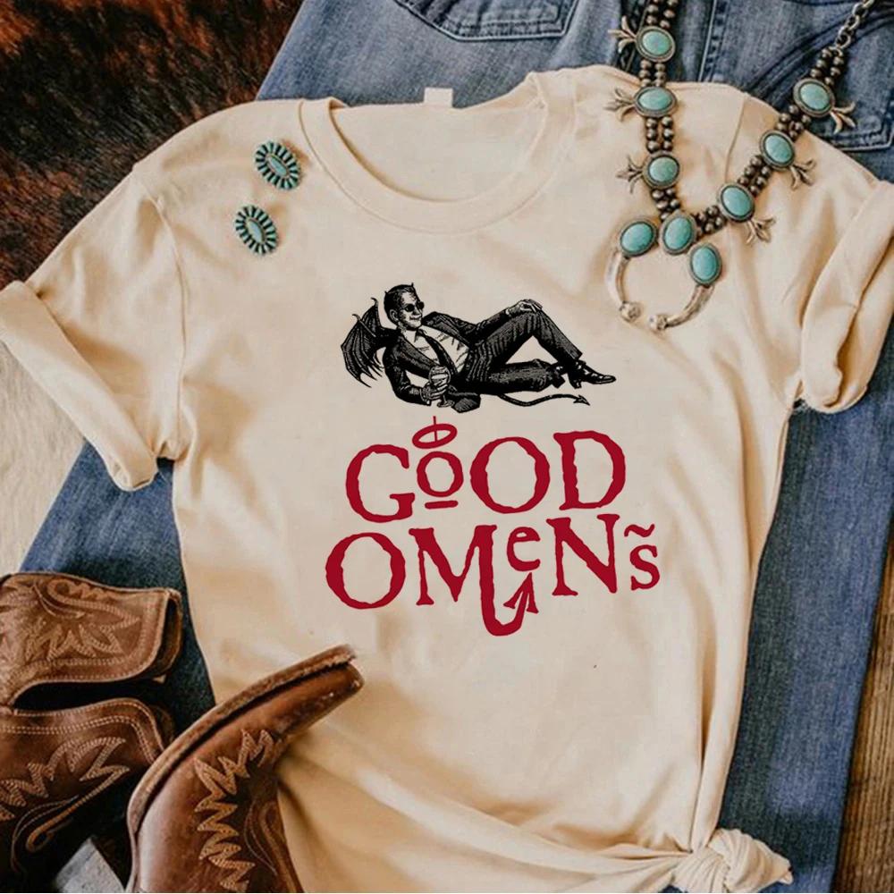 Женские футболки Good Omens, манга, графический топ харадзюку, женская забавная графика, одежда y2k, женская короткая модная повседневная женская футболка