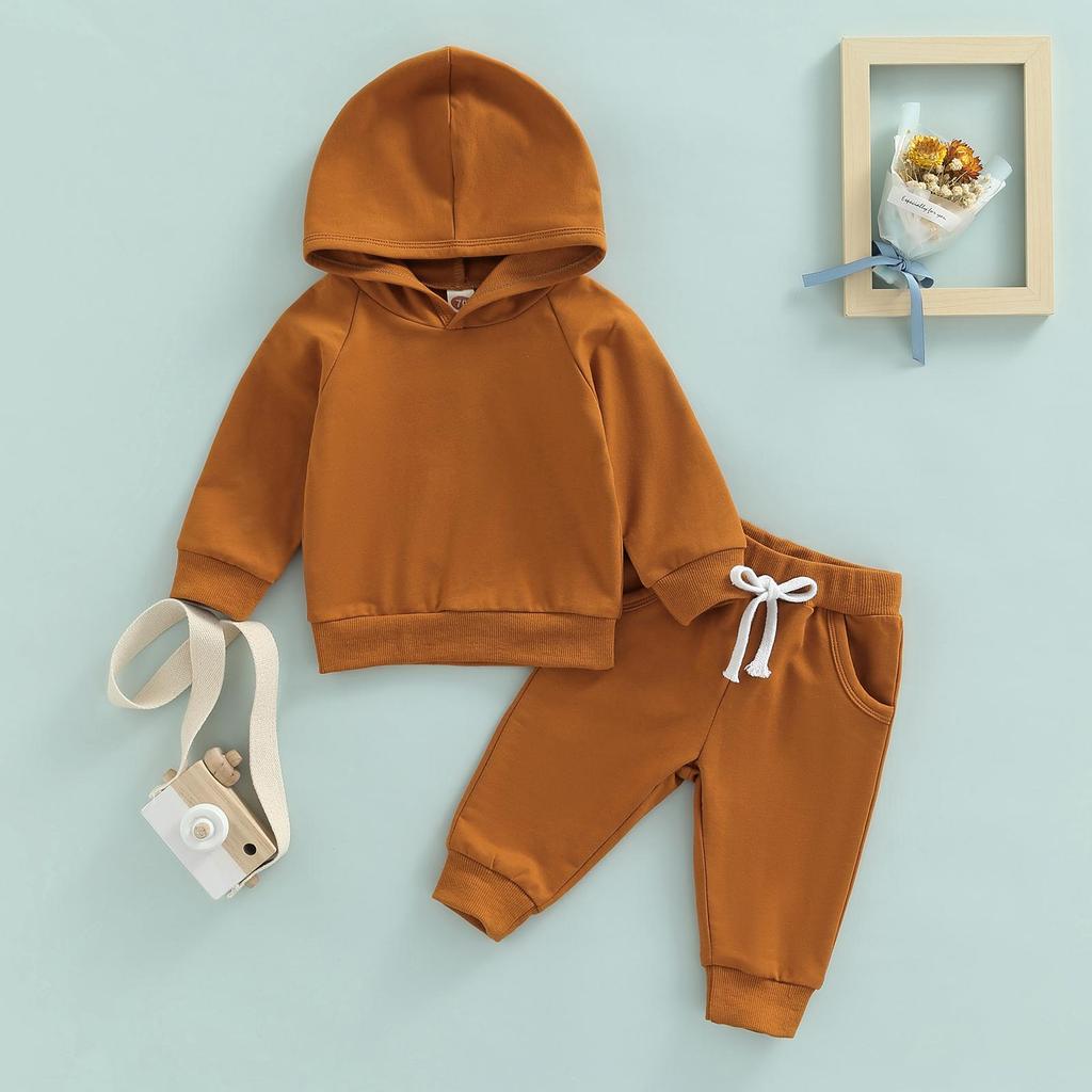 Thorn Tree Infant Baby Boys Clothes Hooded Solid Sweatshirt Top Pocket Elastic Waist Pants 2Pcs Outfits Fall Winter Outfits