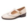 Fashion British Style T-strap Mid Heels Loafers Carving Leather Women's Shoes 2025 High Quality Round Toe Comfortable Soft Ladies Shoes