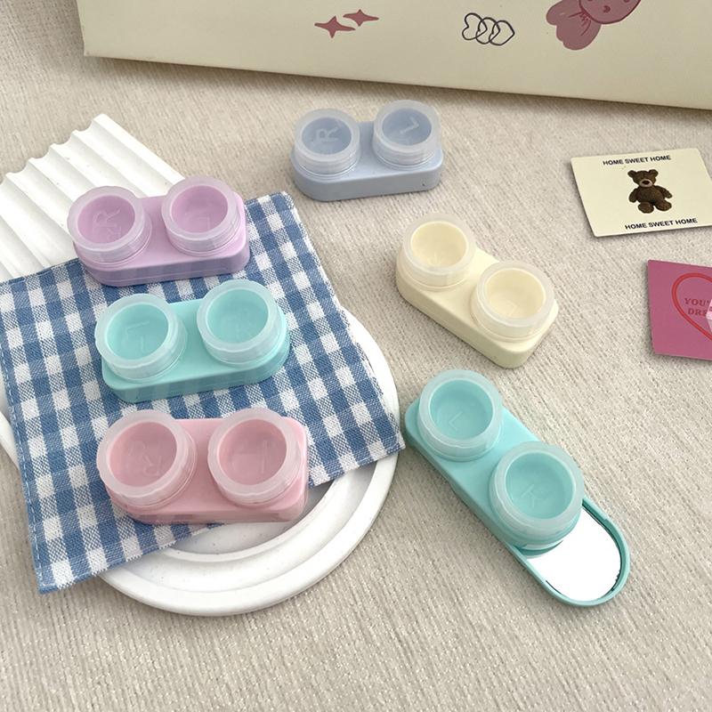 Simple Contact Lens Case Double Box Contact Lens Storage Box With Mirror Tweezer Eye Care Box Travel Portable Organizer Kit Gift