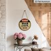 2D Flat, 1pc Vintage for Man Cave Warning Sign-7.87Inch Round Aluminum Wall Plaque with "What Happens in for Man Cave Stays in for Man Cave" Slogan