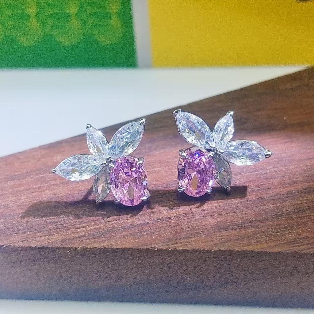 Богатство Цветы в Мире 6X8 Овальные Серьги-гвоздики с цирконом Женские Корейский стиль Серьги-бабочки 'Лошадиный глаз' Звезда Те же серьги