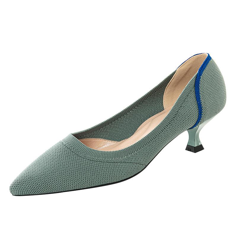 Женские туфли большого размера с острым носком на тонком каблуке, повседневные, Flyknit, с мелким вырезом, однотонные, размеры 34-43