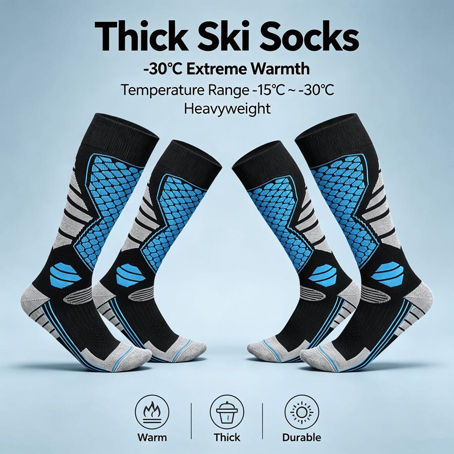 2 Pairs Professional Ski Socks Thickened Thermal Winter Sports Socks Over The Calf Snowboard Hiking Socks Sports Socks for Men Women Kids