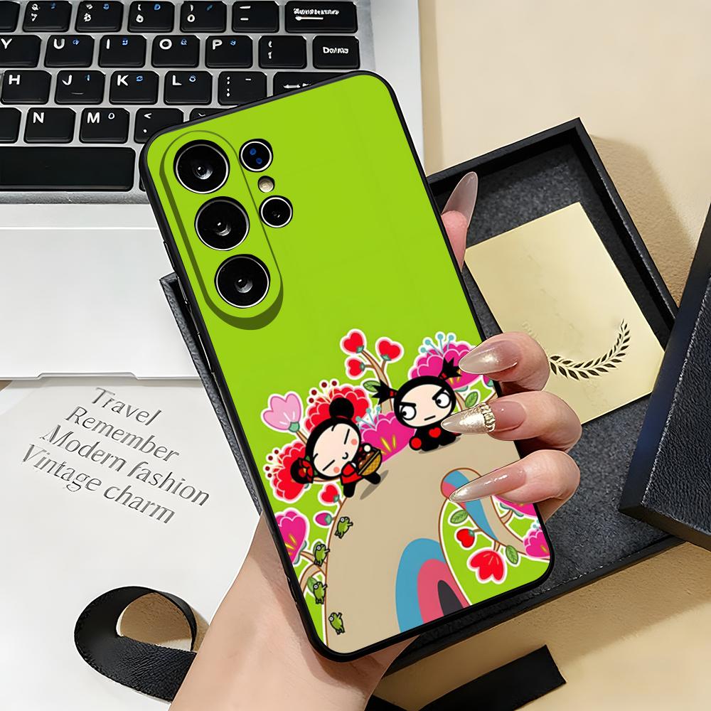 Fashion Cute Cartoon Pucca Phone Case For Samsung S26 S25 S24 FE S23 S22 S21 Plus S20 Ultra Note20Ultra Black Soft Shell