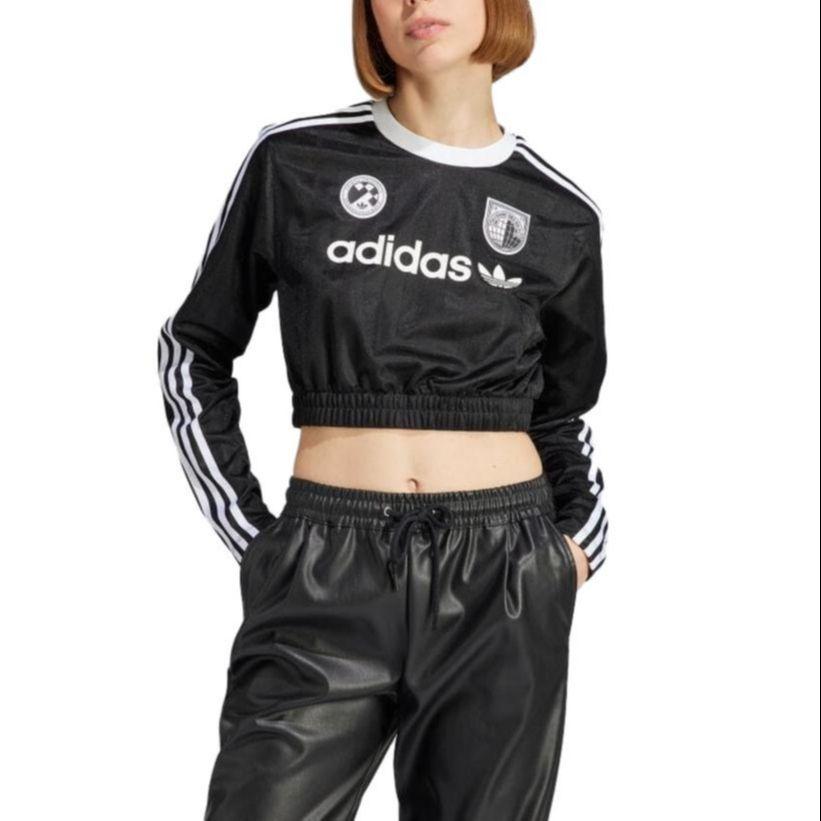 adidas Оригинальная укороченная футболка с длинным рукавом, женские топы, черный цвет IR9802