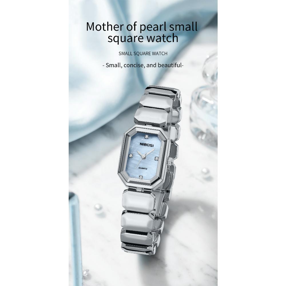 NIBOSI Элегантные водонепроницаемые женские кварцевые часы из нержавеющей стали с прямоугольным циферблатом и датой наручные часы для женщин с бриллиантами наручные часы
