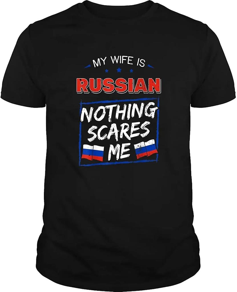 Premium Cotton Short Sleeve O-Neck Mens T Shirt New S-5XL My Wife is Russian Heritage Russian Federation Roots Flag T-Shirt