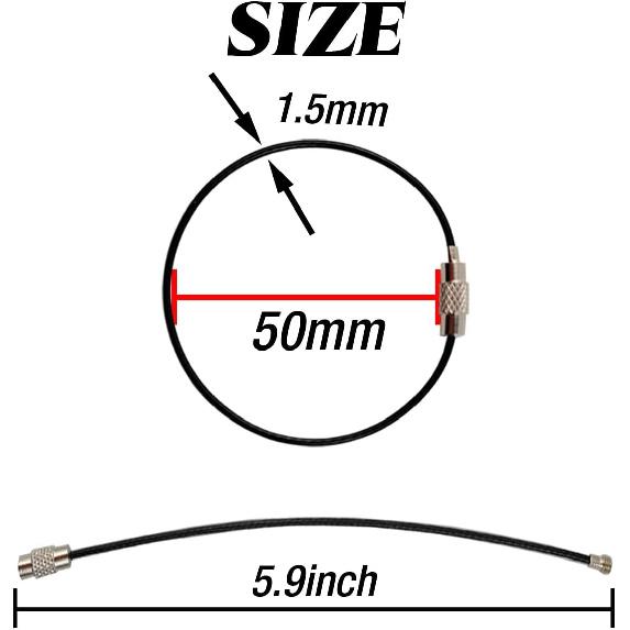 50 шт. Черный трос из нержавеющей стали для ключей, Кольца для ключей, Сверхпрочные петли для багажных бирок, Фиксаторы бирок 1,5 мм с закручивающимся бочонком (Длинна кабеля: 5,9 дюйма)