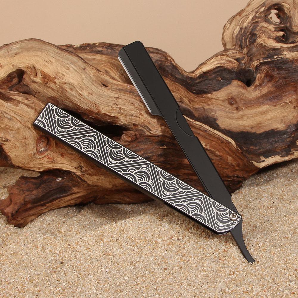 Retro Men Shaving Barber Tools Hair Razor Black Folding Shaver Knife Aluminum Alloy Straight Safety Razor Holder Gift