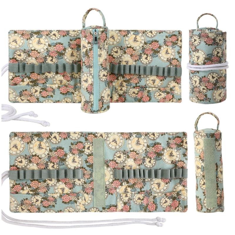 Large Capacity Crochet Hook Organiser Case Built in Zippered Pocket Elastic Slots For Knitting Tool And Crochet Supplies