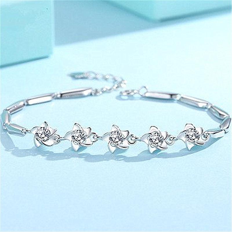 Korean-style silver-plated windmill bracelet for women Simple Starfish Bracelet Five-pointed flower bracelet, sweet jewelry