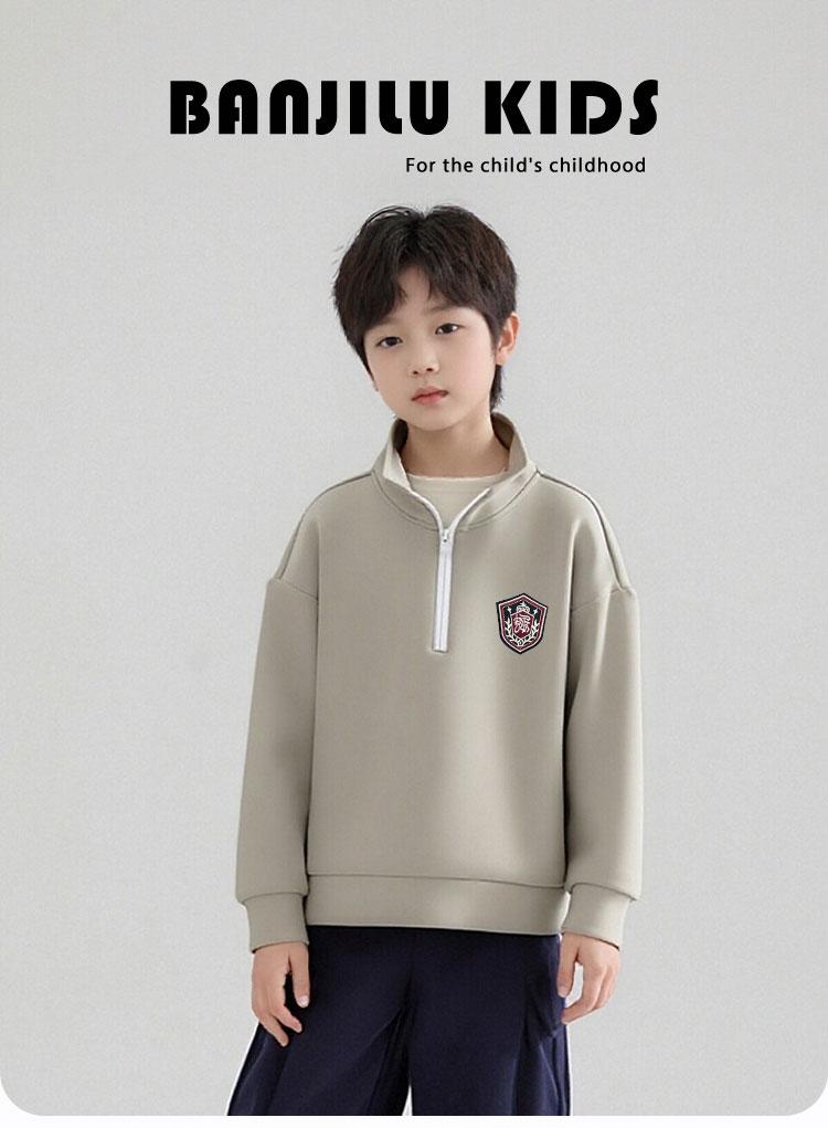 [Fashionable Half High Collar] New American Retro College Style Boys' Half Zipper Stand up Hoodie Spring and Autumn Top
