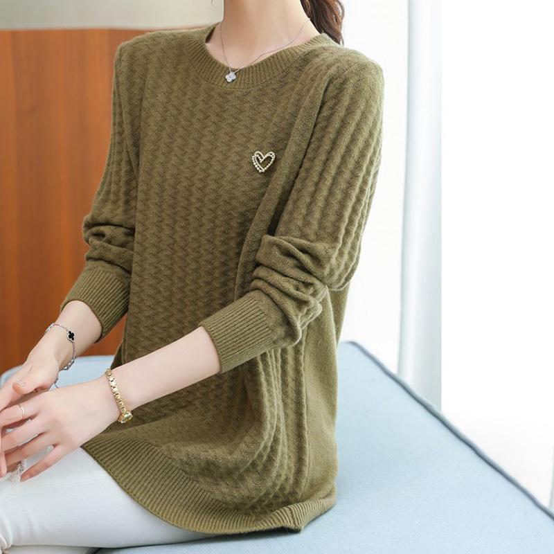 Осенне-зимний хлопковый свитер женский свободный теплый эластичный базовый трикотажный повседневный удобный утолщенный свитер