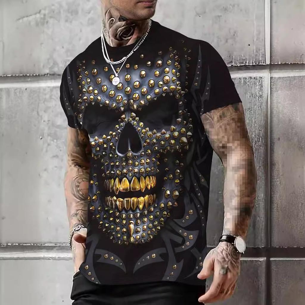 Summer Round Neck 3D Skull Print Top Fashionable Casual Short Sleeved Men's T-shirts
