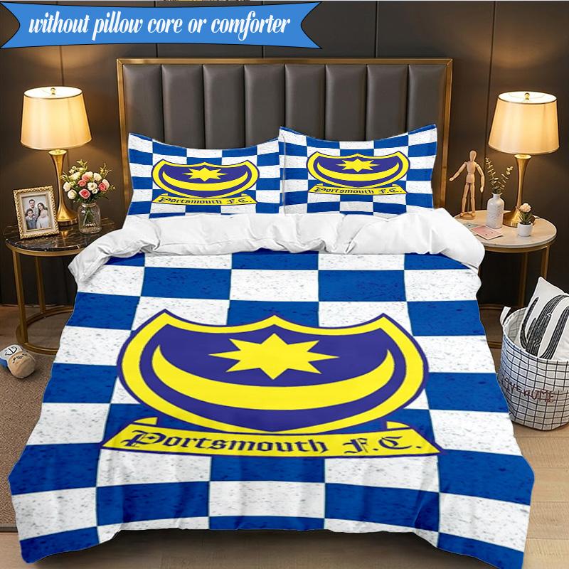 3PCS Portsmouth F.C Printed Soft Bedding Set,Including 1pc Duvet Cover And 2pcs Pillowcases Perfect for Bedroom, Dormitory, Fan gift