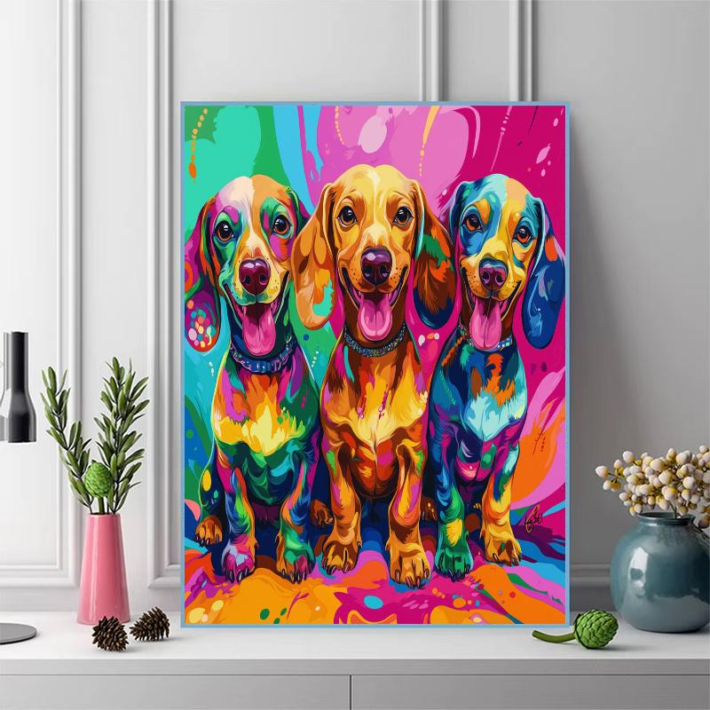 Colorful Dachshund Pattern 3pcs 100% Round Full Drill 5D DIY Diamond Painting Embroidery Cross Stitch Rhinestone Décor