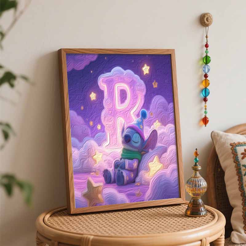 Disney Набор для рисования маслом Stitch Буква R, набор для рисования своими руками, домашнее настенное украшение, милый дизайн со спящей звездной ночью