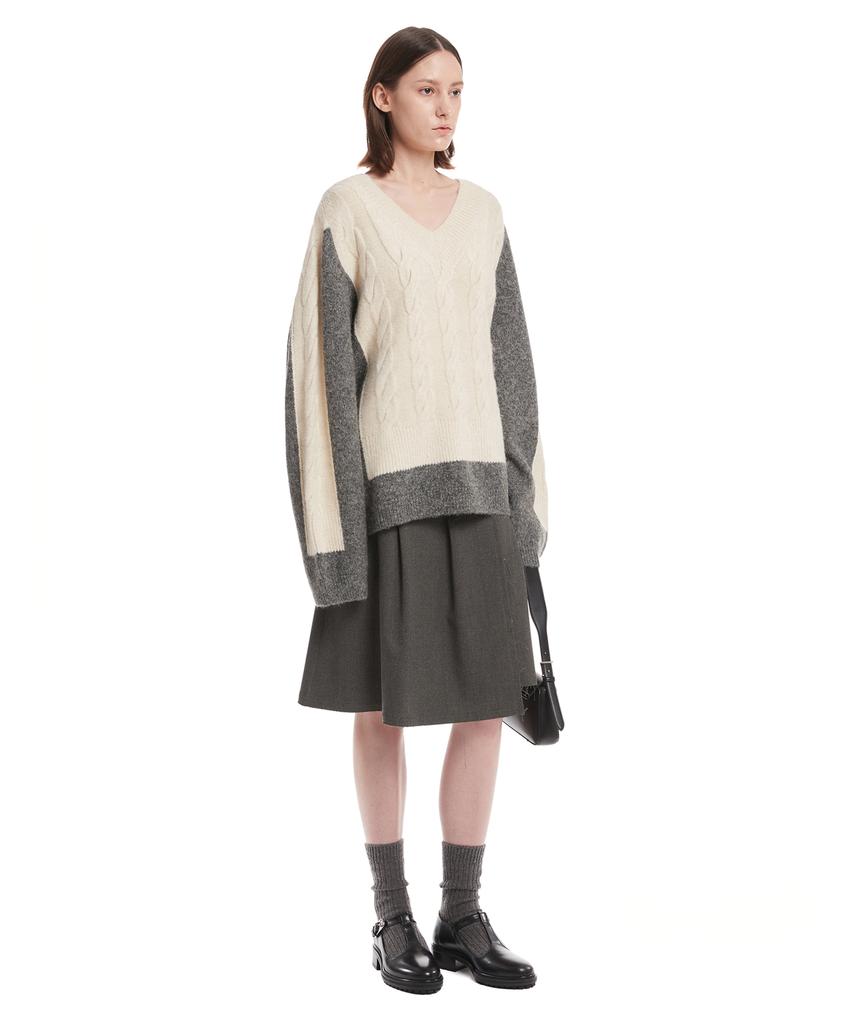 TRUNK PROJECT Gray V Neck Cable Knit Sweater