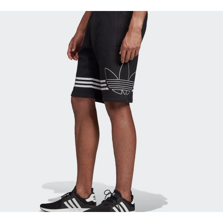 Adidas Хлопковые шорты со средней талией Originals Trefoil с крупным принтом, черные ED4696