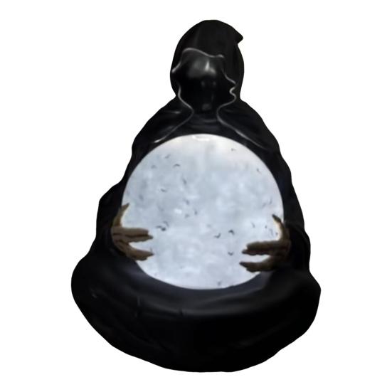 Halloween Crystal Ball Decoration Reaper Statue Gothic Spooky Sculpture with Light-Up Ball Halloween Statue Ornament