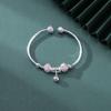 S999 Full Silver Bracelet, Korean Fashion Flower Beaded Bracelet, Women's Open Temperament, Small Bell, Silver Handicraft