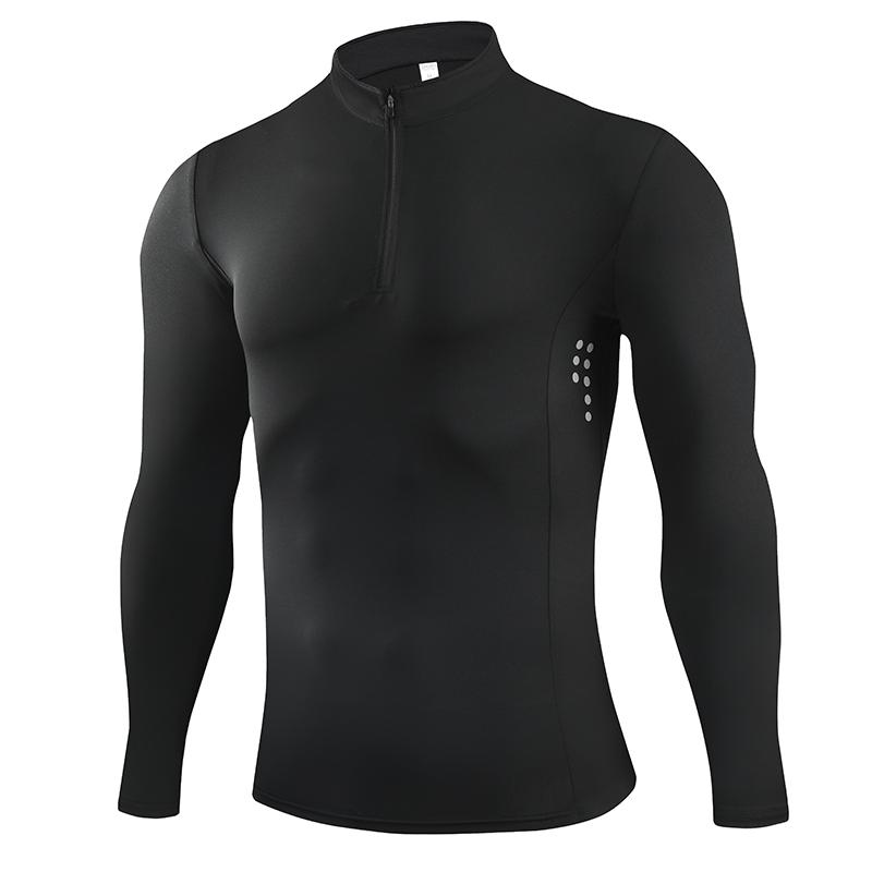 Long Sleeved T-shirt Men's Stand Up Collar Zipper Top New Thin Outdoor Fitness Sports Casual Elastic Slim Fit Base Shirt