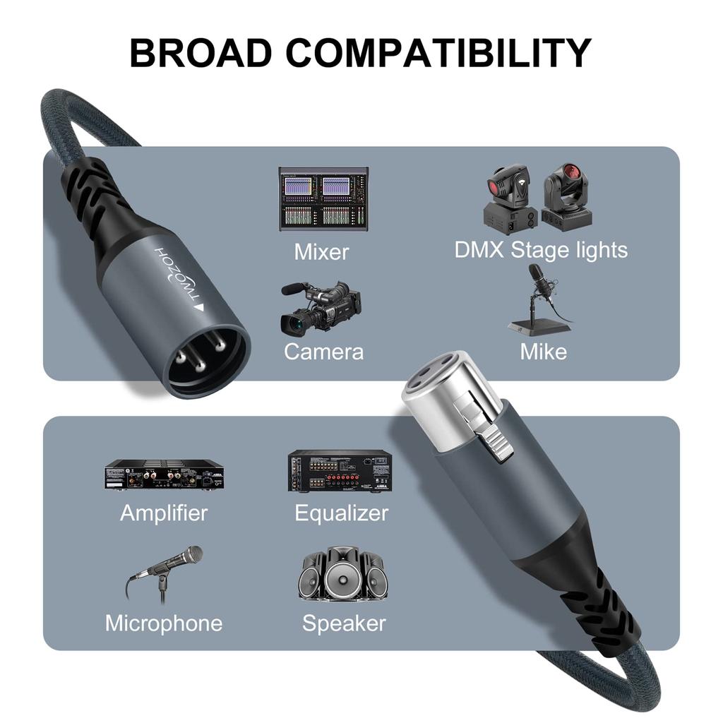 Twozoh Профессиональный XLR Кабель Плетеный Сбалансированный XLR Папа на XLR Маму HiFi Аудио Микрофонный Кабель Счет 0.3М 3-контактный (Квалифицированный Доступен)