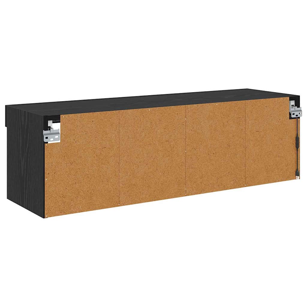 Wall Mounted TV Cabinet with LED Lighting Black Oak Effect 100 x 30 x 30 cm