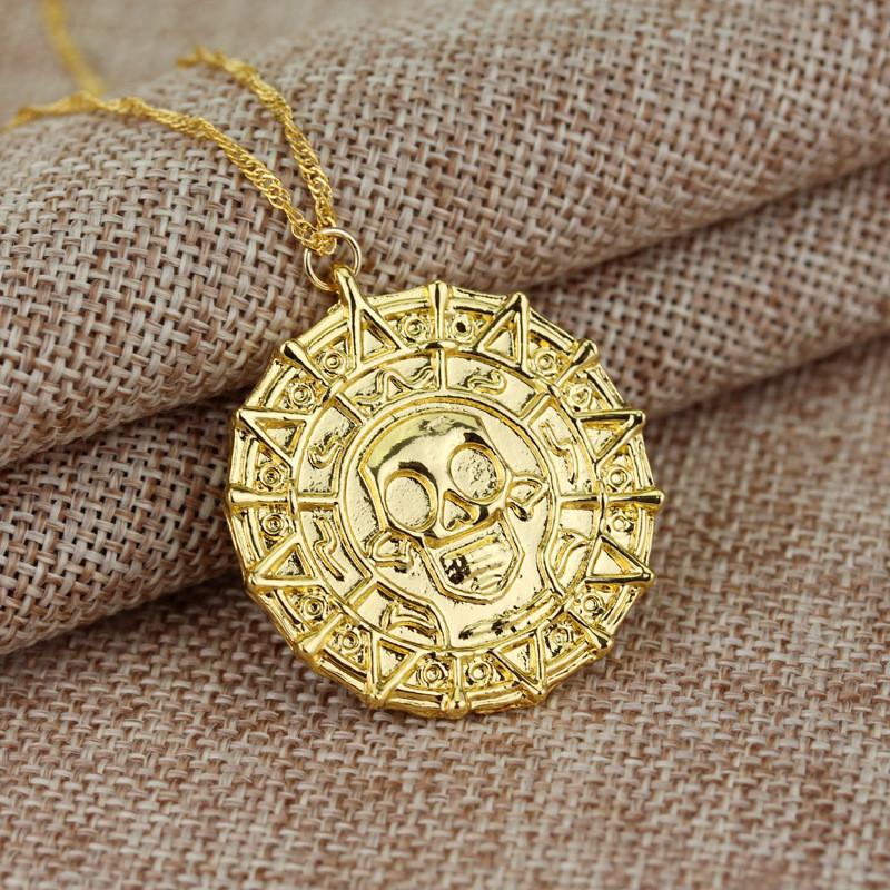 Pirates Of The Caribbean Necklace For Men With Gold Finish And Skull Charm Suitable For Gifts