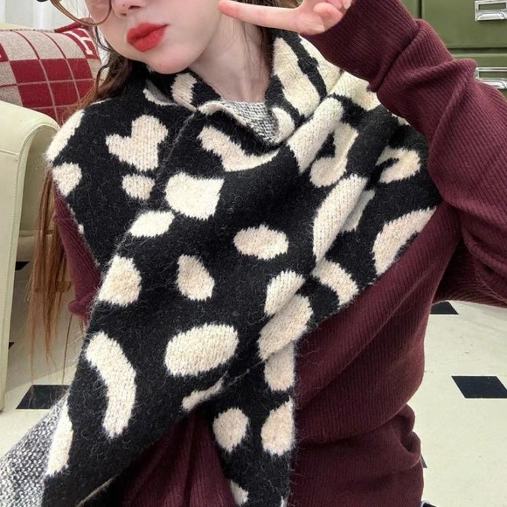 Plush Striped Scarf Korean Style Cape Wraps Fashion Knitted Triangle Scarf Women/Men
