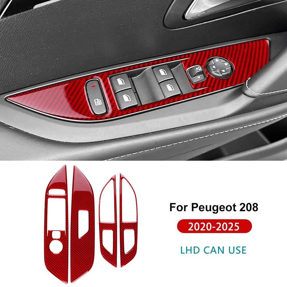 Real Soft Carbon Fiber Trim Sticker For Peugeot 208 e-208 2024 2025 Car Front Rear Window Lift Button Panel